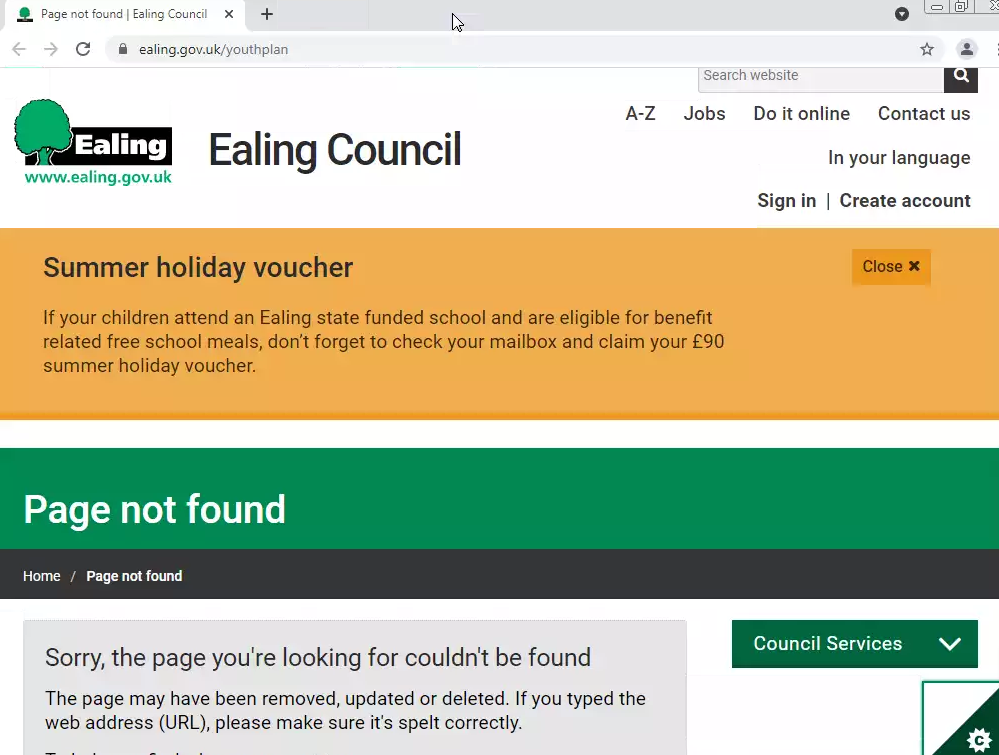 Ealing Council page not found