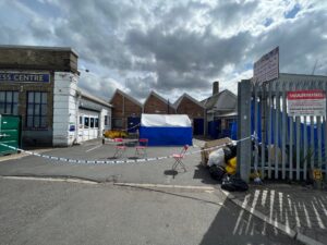 Active Crime Scene at Acton Business Centre cordoned off by police