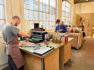 At work inside Bill Amberg Studio