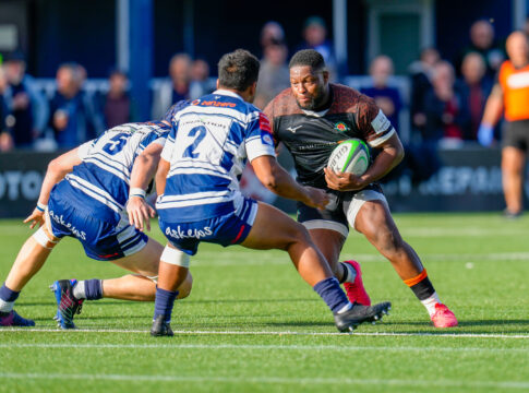Simon Uzokwe of Ealing Trailfinders during the Greene King IPA Championship match between Coventry and Ealing Trailfinders at Butts Arena, Coventry, England on 1 October 2022.