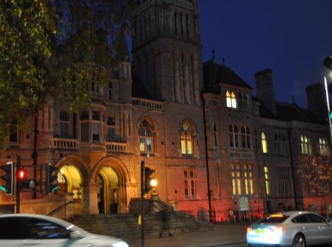 Ealing Town Hall lit up red for World Aids Day. Photo: Ealing Council