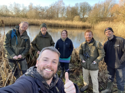L to R: Jon Staples (Ealing Council park ranger), Martin Smith (Chair of Friends of Horsenden Hill), Dr Sean McCormack (Chair of Ealing Wildlife Group), Dr Roisín Campbell-Palmer (Head of Restoration, Beaver Trust), Elliot Newton (Co-founder of Citizen Zoo) and Ben Stockwell (Urban Rewilding Officer, Citizen Zoo). Photo: Dr Sean McCormack