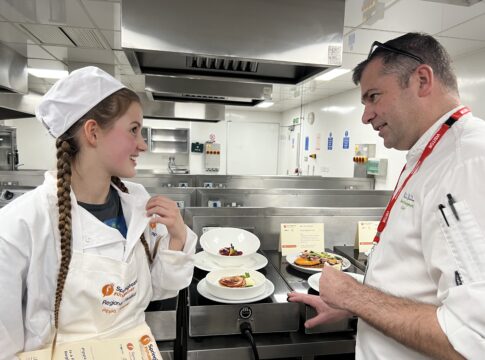 Winner Pippa Cooper with one of the professional chef judges Richard Nicholson