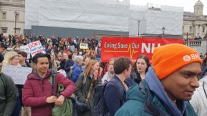 Marching with and for junior doctors at Westminster protest. Photo: Ealing Save Our NHS