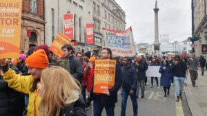 Marching with and for junior doctors at Westminster protest. Photo: Ealing Save Our NHS