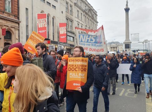 Marching with and for junior doctors at Westminster protest. Photo: Ealing Save Our NHS