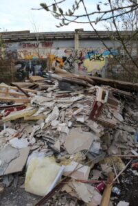 Derelict buildings and dangerous debris at Warren Farm