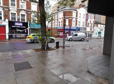 Uxbridge Road in West Ealing shut on 17 May 2021 after a pedestrian was knocked over. Photo: Make Uxbridge Road Safe!