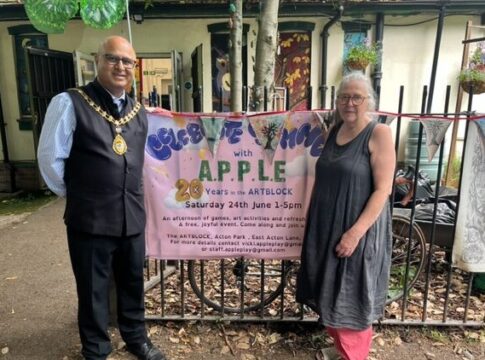 Mayor of Ealing Councillor Hitesh Tailor and Vicki Barker co-founder and project coordinator at A.P.P.L.E.