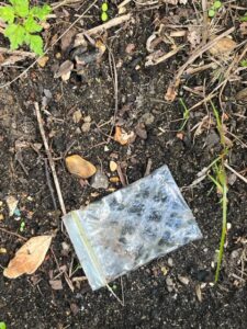 Drug baggies on the ground at Marston Court in Hanwell