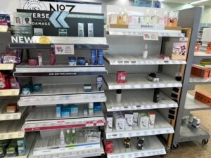 Empty shelves at Boots