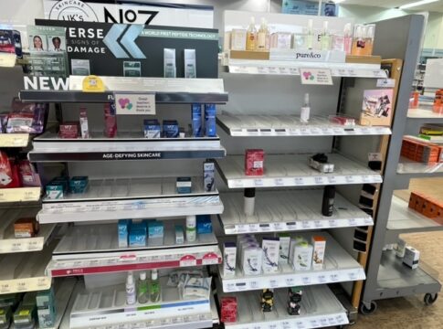 Empty shelves at Boots