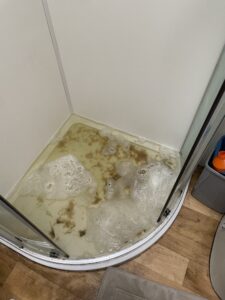 The state of the shower at Marston Court in Hanwell