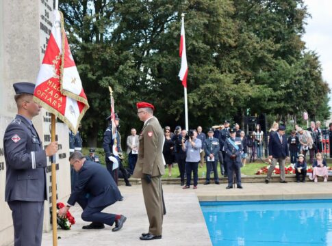 Polish Ambassador Piotr Wilczek pays tribute to Polish airmen at the Polish Airforce War Memorial in Northolt