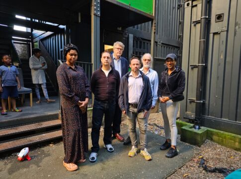Ealing Liberal Democrat councillors meet residents at Meath Court. Photo: Ealing Liberal Democrats