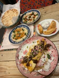 Cheese Samboussek, Halloumi & Roasted Figs, Hommos and Tony's Hommos. Photo: EALING.NEWS