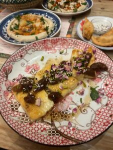 Cheese Samboussek, Halloumi & Roasted Figs, Hommos and Tony's Hommos. Photo: EALING.NEWS