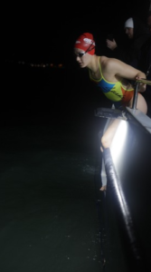 Alice Tai MBE entering the English Channel. Photo: Orillo Films