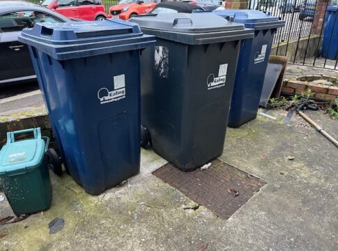 Ealing Council refuse collection wheelie bins. Photo: EALNG.NEWS