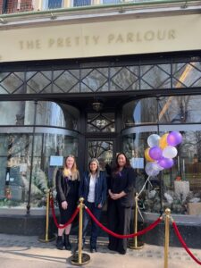 Dr Rupa Huq at The Pretty Parlour with manager Ciara Blundell and owner Kim Bassaragh, Photo: EALING.NEWS
