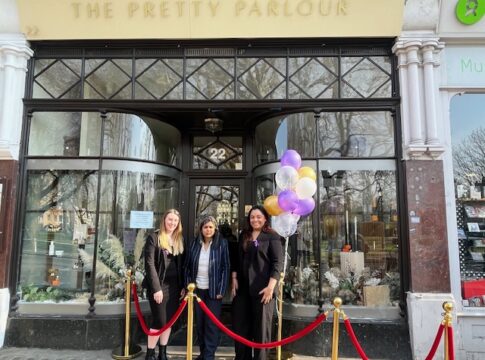 Dr Rupa Huq at The Pretty Parlour with manager Ciara Blundell and owner Kim Bassaragh, Photo: EALING.NEWS