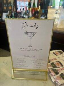 The Pretty Parlour drinks menu. Photo: EALING.NEWS