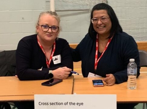 Specsavers Acton KIm and Sneha Pancholi at Ark Acton Academy. Photo: Specsavers