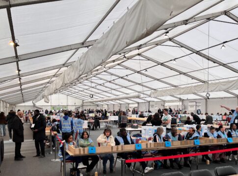 Counting votes at Walpole Park for London elections 2024. Photo: Ealing Council