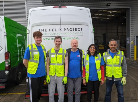 Metro Bank staff Dipti Kasat, William Hand, Ben Chawner, Tom Matthew and Tassos Konstantinidis at The Felix Project. Photo: Metro Bank