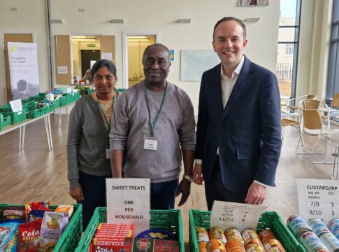 James Murray with Ealing Foodbank volunteers at St Nicholas Church, Perivale. Photo: Ealing Labour