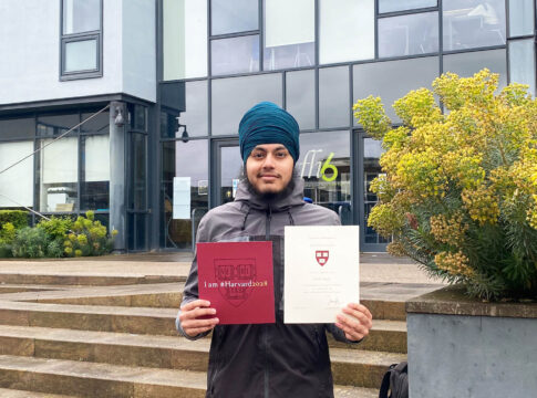 Gurdit Singh and his Harvard certificate. Photo: Featherstone High School