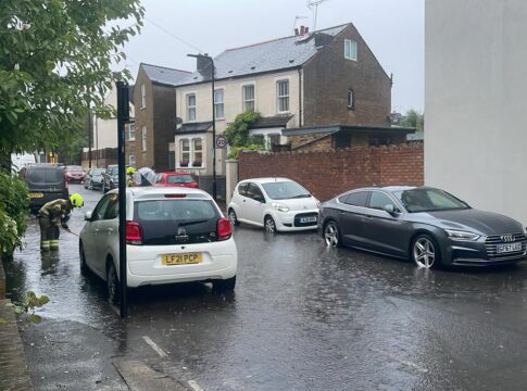 Firefighters clear flood Old Hanwell 15 July 2024. Photo: supplied to EALING.NEWS