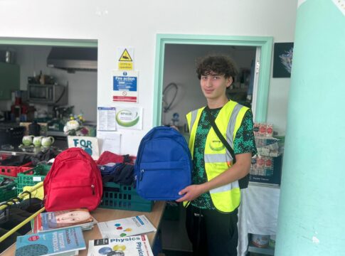 Filled backpacks being given to help young people. Photo: The Felix Project