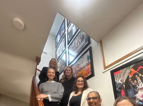 Chancerygate's Amanda Walker and Ada Ioannidis-Mann; Magrock's Becca Creighton and Kylie Boarer; and Shakila Taranum Maan and Frankie Favia from Southall Black Sisters. Photo: Chancerygate