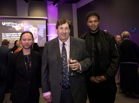 Gary O'Donoghue meets UWL students. Photo: University of West London