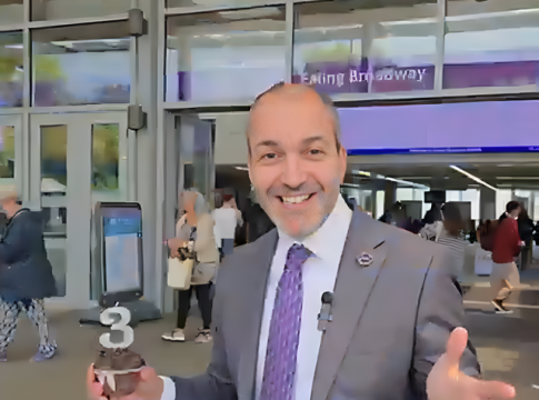 Bassam Mahfouz celebrates Elizabeth Line third birthday. Photo: X/Bassam Mahfouz