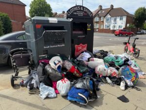Fly-tipping by donation banks on Borders Road in Hanwell. Photo: EALING.NEWS