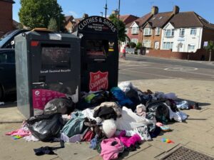 Fly-tipping by donation banks on Borders Road in Hanwell. Photo: EALING.NEWS