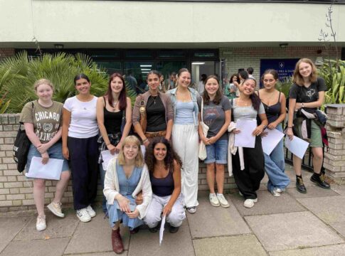 Notting Hill & Ealing High School students celebrate A level success. Photo: NHEHS