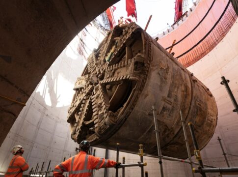 Anne tunnel boring machine being lifted. Photo: HS2