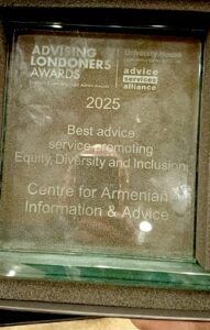 The Centre for Armenian Information & Advice wins award. Photo: CAIA