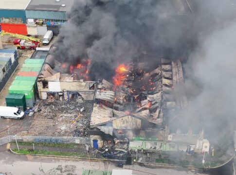 Warehouse fire on Bridge Road, Southall. Photo: London Fire Brigade