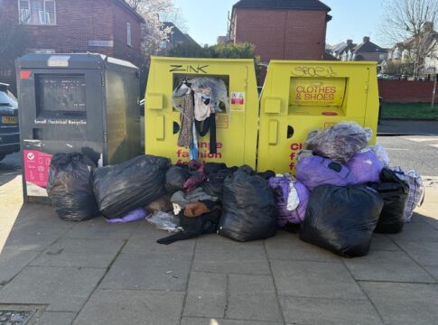 Fly-tipping by Traid donation banks on Bordars Road in Hanwell. Photo: EALING.NEWS