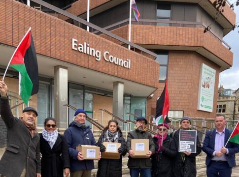 Campaigners with their petition to Ealing Council. Photo: Ealing Palestine Solidarity Campagin