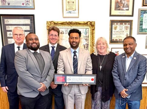Md Tanvir Ahamed (centre) and his Freedom of the City. Photo: Md Tanvir Ahamed