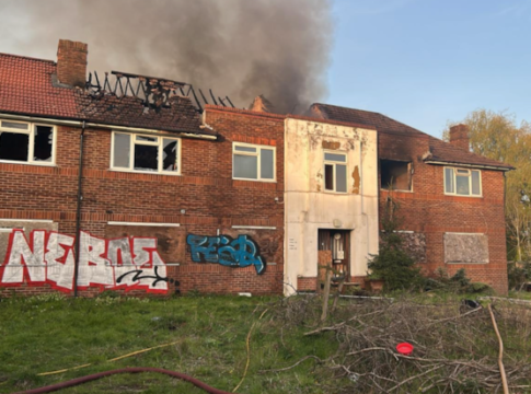 Derelict terraced flats in Perivale on fire. Photo: London Fire Brigade