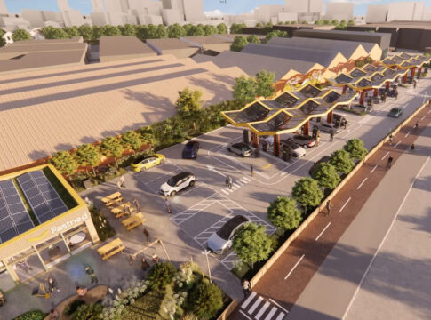 Hanger Lane charging hub. CGI: Fastned