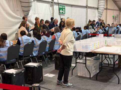 Votes being counted at Ealing Council 2026 local elections. Photo: EALING.NEWS