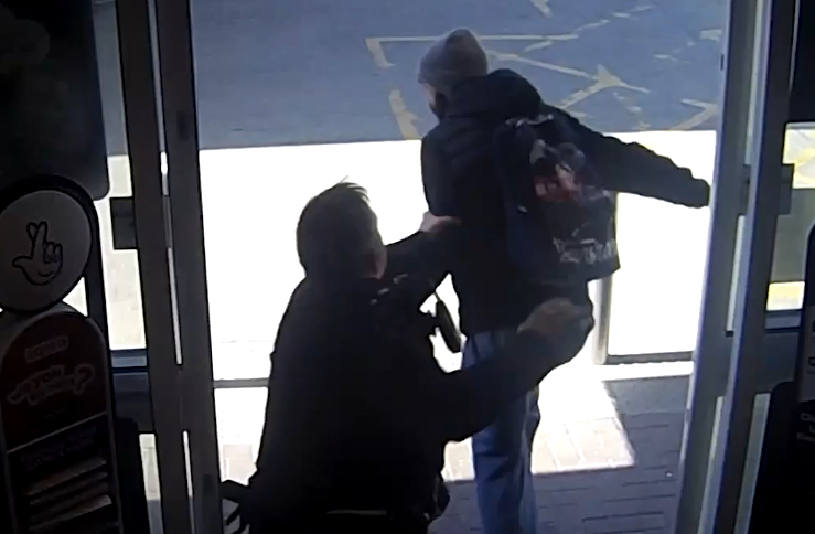 Police arrest Sam Riley at Northolt petrol station. Photo: Metropolitan Police