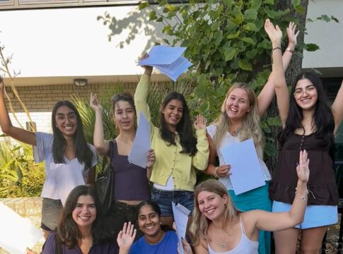 Notting Hill & Ealing High School students celebrate A level success. Photo: NHEHS